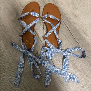 Crown & Ivy Blue Floral Lace-Up Sandals